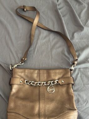 Coach Metallic Bronze Crossbody Bag with Chain Detail